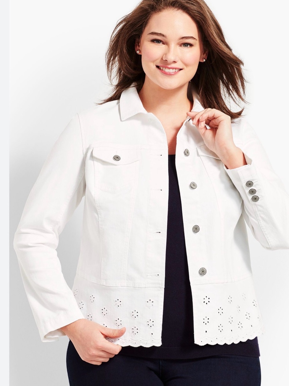 ⭐️Susan Graver Stretch Embroidered Peplum Denim Jacket⭐️